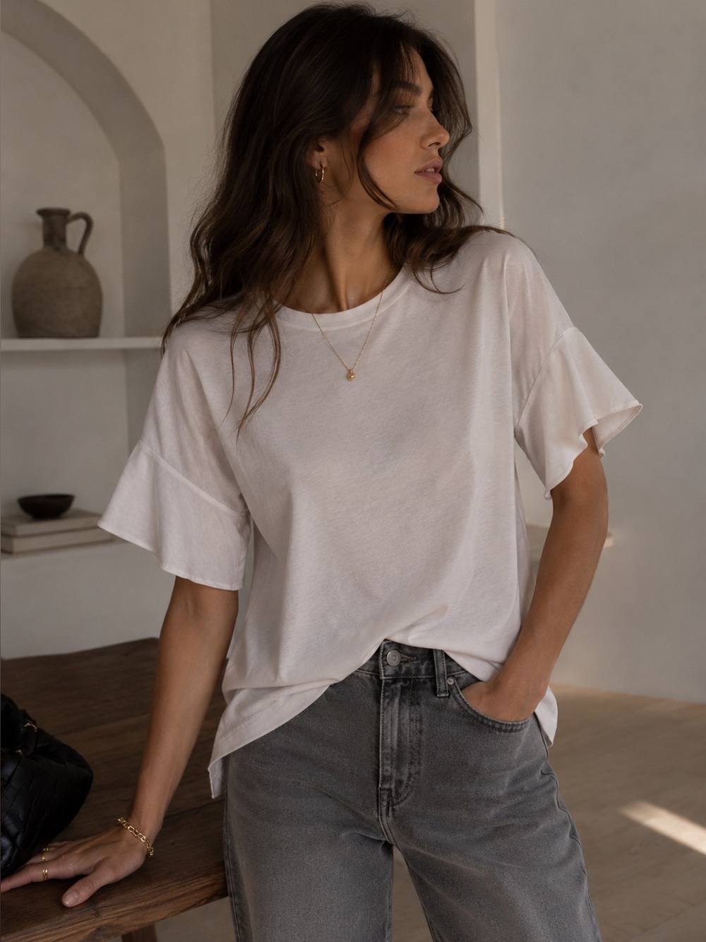 Topshop White Flutter Sleeve Tee 2